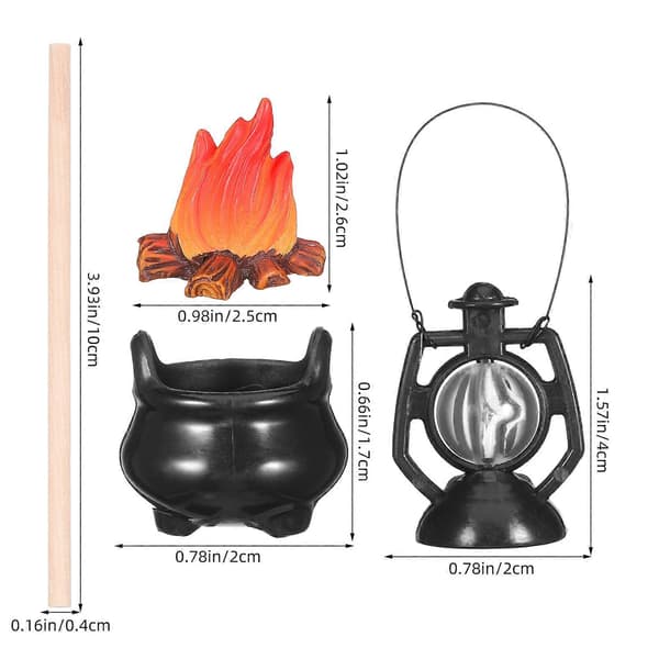 Miniature lejrbålsmodel til dukkehus med kogegryde 1 sæt til dekoration (Peng)