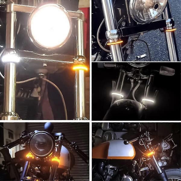 2st Motorcykel LED Blinkers, Flexibla Tvåfärgade Vit & Gul Gaffel Blinkers (PE)