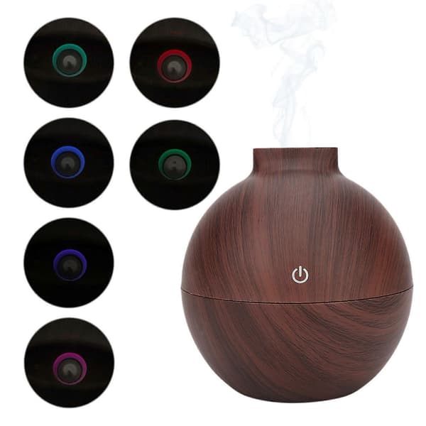 130ml USB LED Mini Eterisk Oljediffusor Kontorsskrivbord Luftfuktare (Peng) Dark Wood