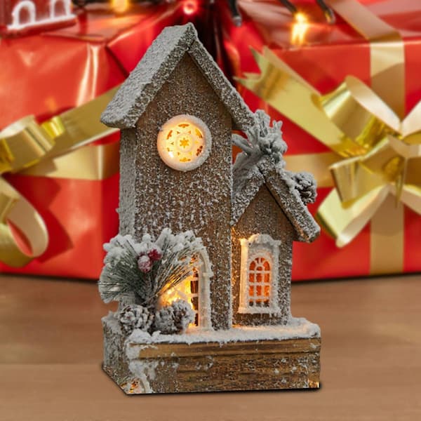 Julbelyst vinterstuga i trä miniatyr skrivbordsprydnad dekorativ jul (Peng) Style B