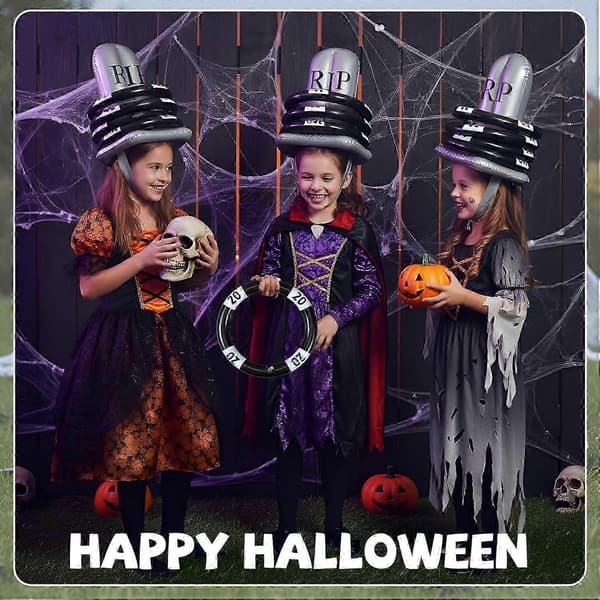 4-pak Halloween ringkast-spil med oppustelige RIP-gravsten (Peng)
