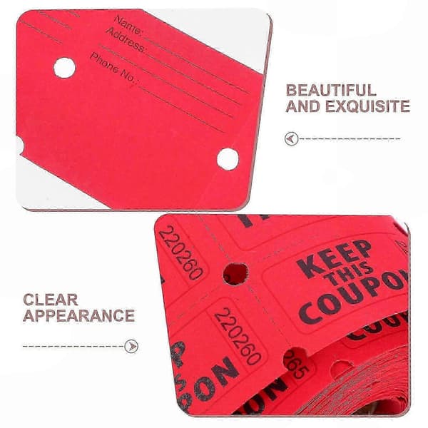 500 stk. røde papirlotterisedler på rulle til fester og fejringer (Peng) Red 5.00X2.50X0.05CM