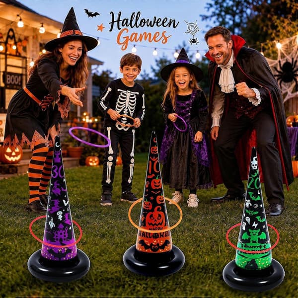 3-pak Heksehat Halloween Oppusteligt Ringkast-spil - Sjove Halloween-spil, legetøj (Peng)