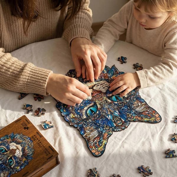 Træpuslespil til voksne, Katte-træpuslespil til voksne, Unikke dyreformede træpuslespil (Peng) Canned M