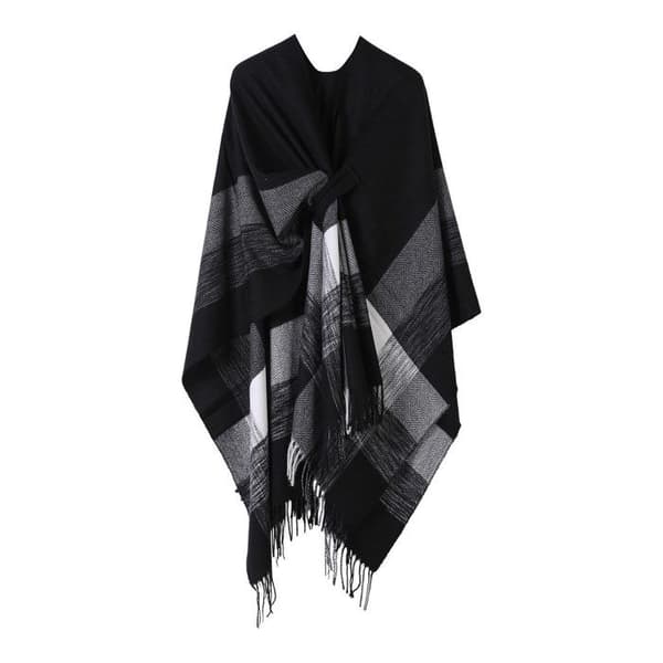 Damvinterhalsduk/cape-halsduk - 1 stycke, 160x135cm, stickad, oversized - Svart - Lämplig för kvinnor - Etikett (Pe)