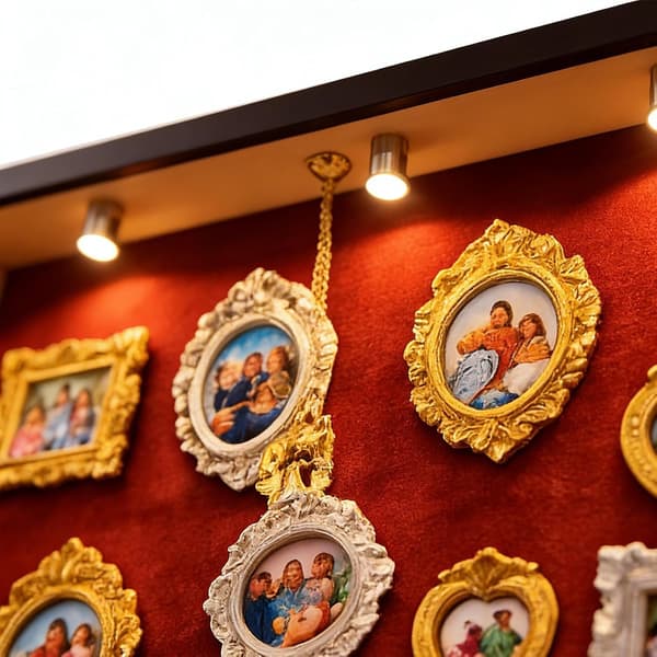 Miniature Museum Skrivebordssæt med Belysning - Sort Ramme, Rød Baggrund (Pe)