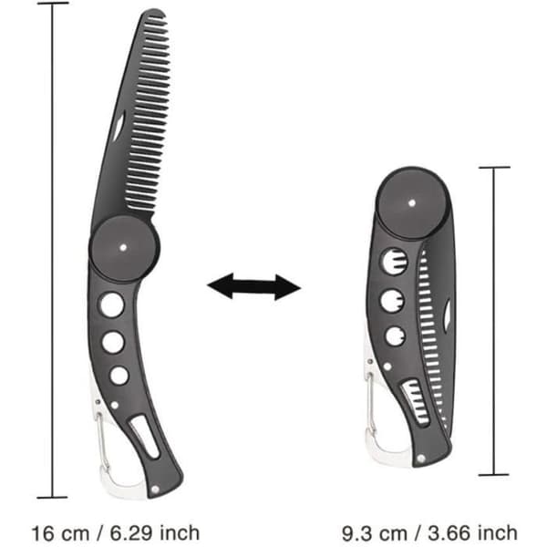 Fällbar skäggkam - Rostfritt stål - Ergonomisk design - Multifunktionell - Bärbar - Unisex (Peng)