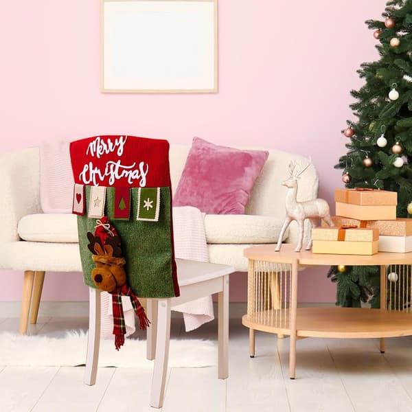 Festligt julstolsöverdrag, tecknad design, 12-pack, 50cm x 30cm (Pe)