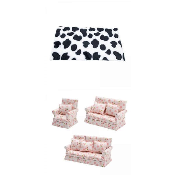 Soffa och kudde med matta för 1/12 dockskåp livsscen tillbehör DIY (Peng)