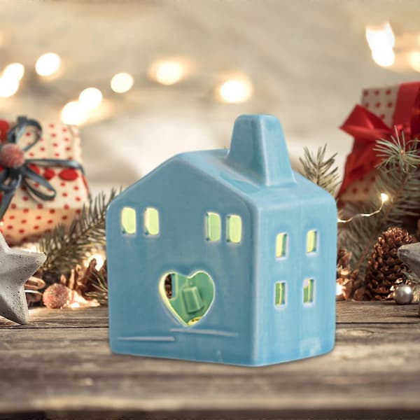 Keramiskt julbyhus med LED-belysning, litet porslinshus för jul (Peng) Style C