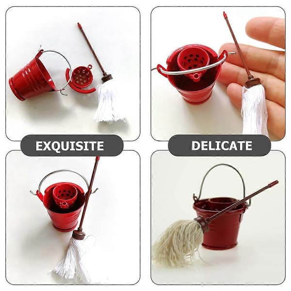 Mini-mopp och dekorativ hink-set för hemmet, 1 set, legering och plastmaterial (Peng)