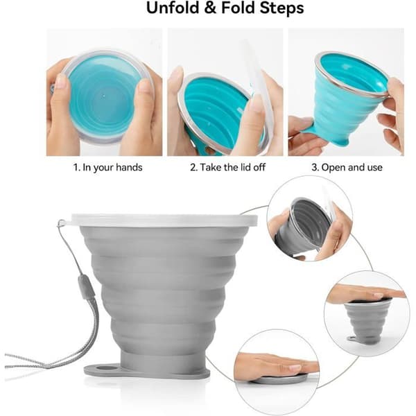2 STK Sammenklappelige Silikonekopper, Rejsekopper, Lufttætte Plastiklåg til Picnics, Camping, 270ml (Pe)