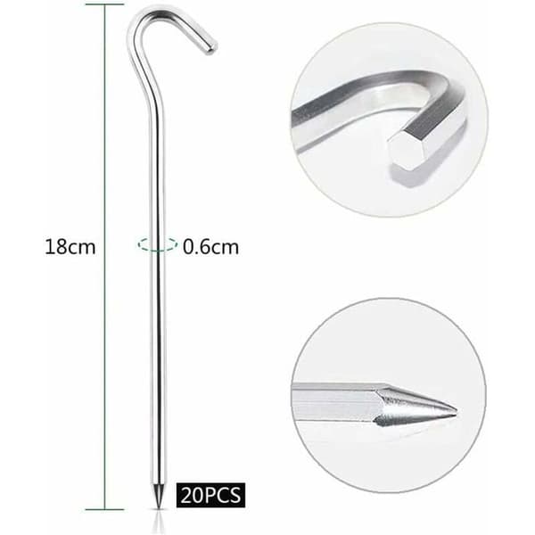 Tältpinnar, camping-sandpinnar för markförankring, 18 cm aluminium, 20 stycken YYV (Peng)