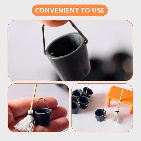 Miniatyr-mopphink-set Dekorativt mini-moppset för städning av dockskåp 3 set (Peng)