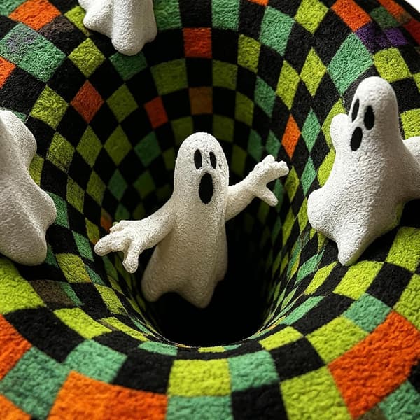Halloween skridsikkert indendørs tæppe - Optisk illusion design, rundt, 60x90 cm (Pe)