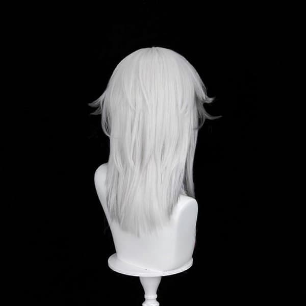Vit-grå gradient cosplay-peruk för män med öron och fläta, värmebeständig anime-peruk (Peng)