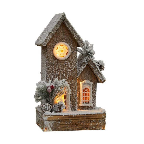 Julbelyst vinterstuga i trä miniatyr skrivbordsprydnad dekorativ jul (Peng) Style B