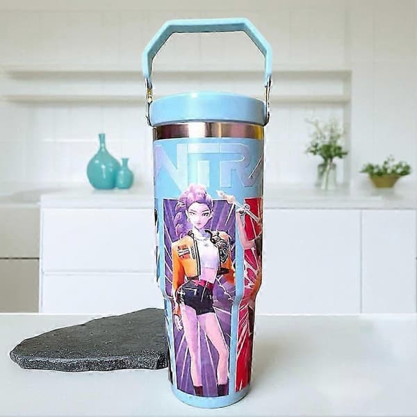 K-Pop Ghost Hunter Termokop med låg og sugerør - 30oz Isoleret Termokop i Rustfrit Stål til Børn (PE)