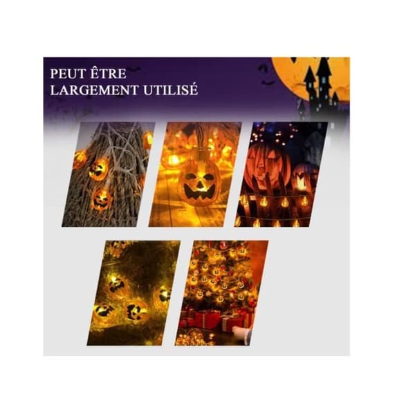 Græskar lyskæde - Halloween - 20 LED'er - 3M - Justerbare belysningstilstande - Indendørs (Pe)