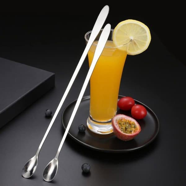 Lang Latte Ske - 6 Stykker, 22 cm - Poleret Rustfrit Stål - Cocktail Dessert Ingen (Pe)