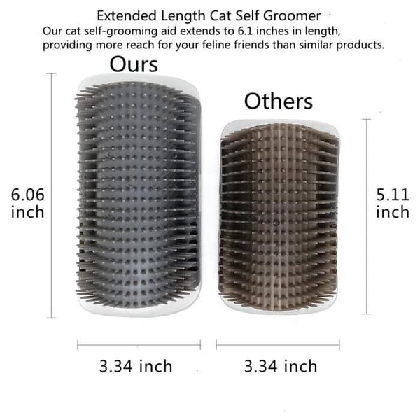 Kattborste – Förlängd version (15,5 cm) – Vinklad borste för att klia och massera (grå) – 2-pack (Pe)