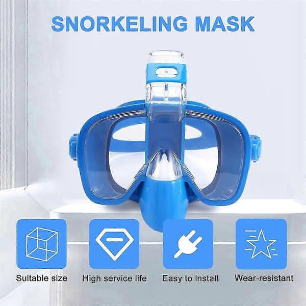 Snorkelmask hopfällbart dykmaskset med kamerafäste, blå (PE)