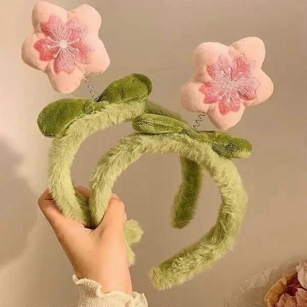 Blomster-hårbøjle broderet plys Halloween blomstret hårbånd til kvinder og piger (Peng) Multicolor