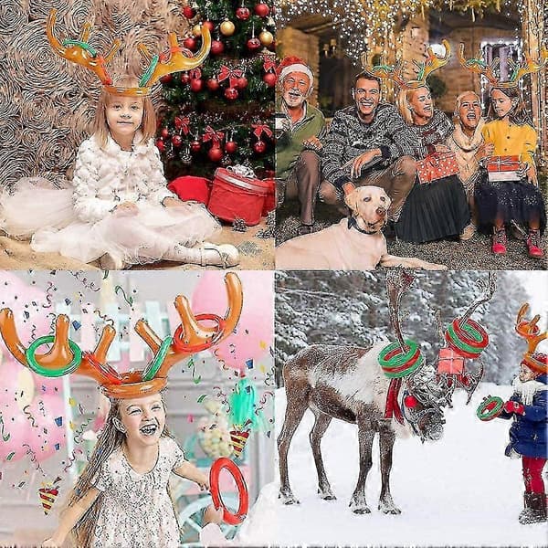 2-pack uppblåsbart renhorn ringkastningsspel, familjespel för julfest 25-26s (Peng)