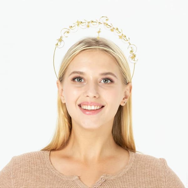 Hårbandsdiadem med måne och himlakroppar, metallkrona (Peng)