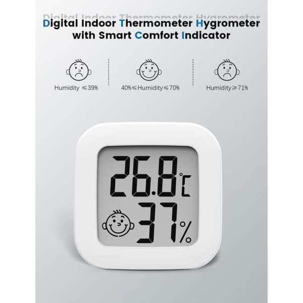 Mini digitalt indendørs termometer hygrometer med høj præcision, komfortniveauindikator, 4-pak (Pe)