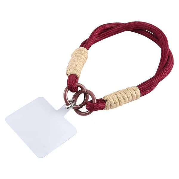 Telefonrem med dubbla nylonsträngar 26 cm kort handledsrem med fästflik (Peng) Multicolor Wine Red+Khaki