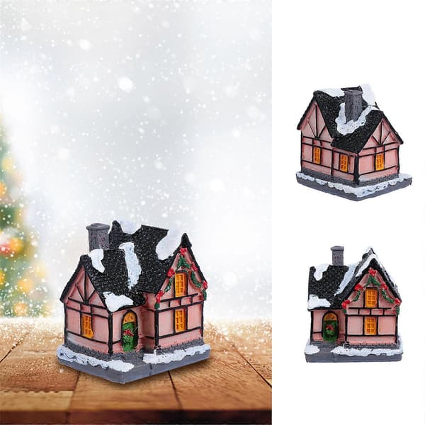 LED-hus til dekoration, miniaturehus i harpiks med lys, julepynt (Peng)