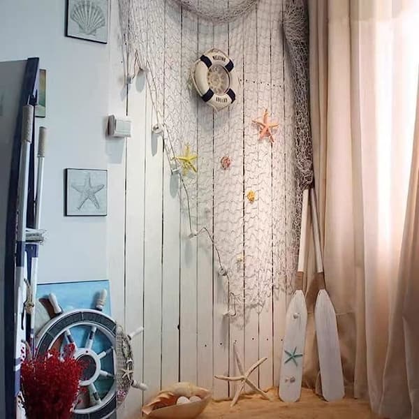 Vægdekoration - Fiskenet - 1m x 2m - Hvid - Bomuld - Klassisk stil (Pe)