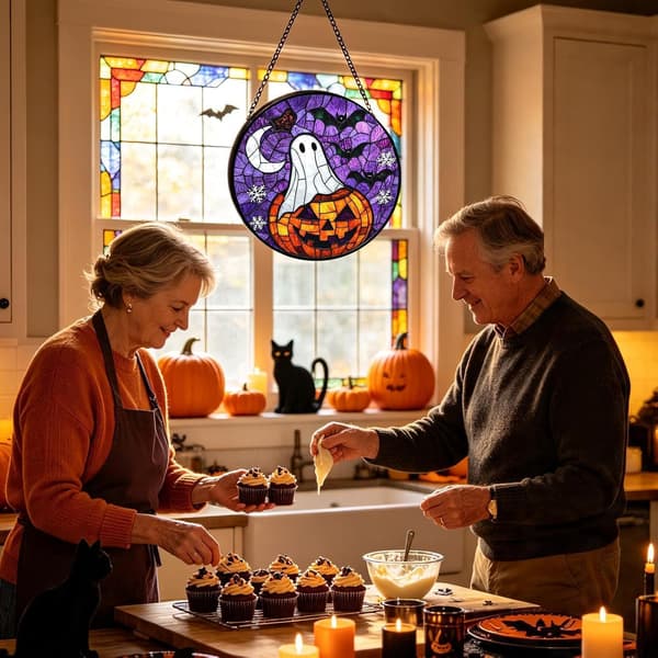 Halloweenpumpa Solfångare, 2D Kristall, Trädgårdsdekoration (Pe)