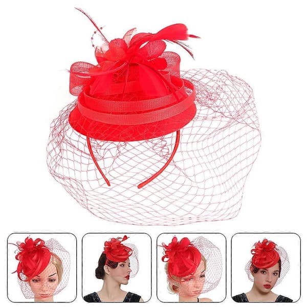 Fascinator-hatt för tebjudning för kvinnor Röd (Peng)