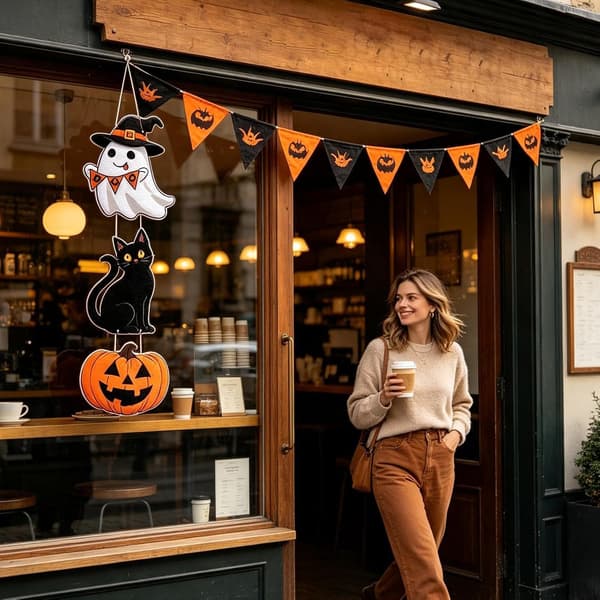 Græskar Sort Kat Spøgelse Halloween Fest Dekorationer (Pe)