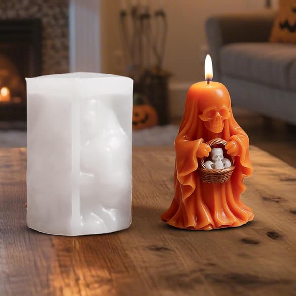 Halloween-spökskalleform i silikon för gipsdekorationer (Pe)