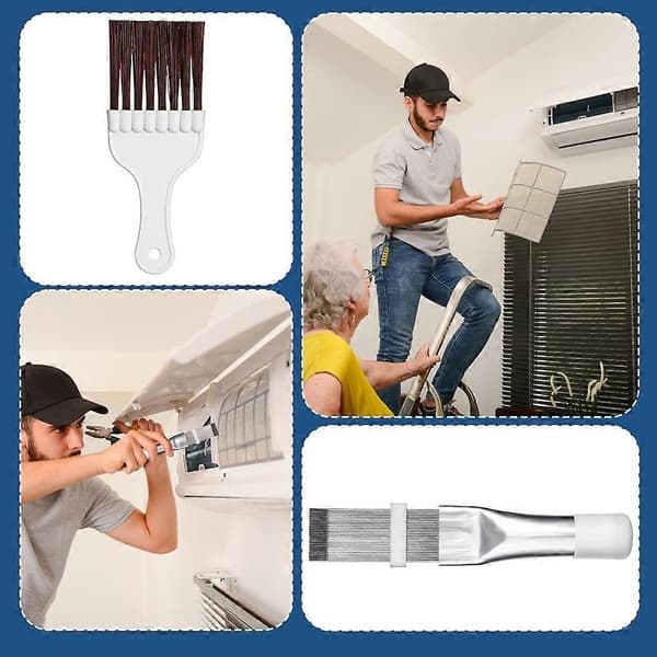 3-pack rengöringsborstar för luftkonditioneringsflänsar, HVAC-kondensor i rostfritt stål för kylskåp (Peng) As Shown