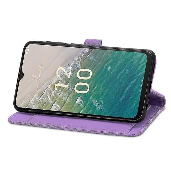 Plånboksfodral i läder med blommotiv, blixtlåsficka och stativfunktion för Nokia C32 - Ljuslila
