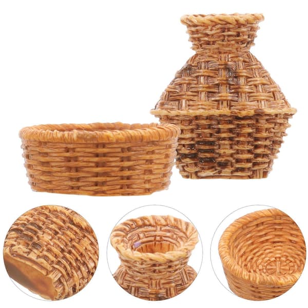 Miniatyrvävd korg dockskåpsmöbler för dekoration 1 set (Peng)