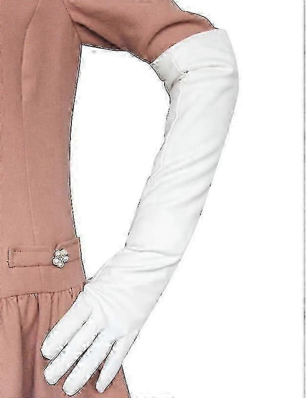 Långa läderhandskar Kvinnliga simuleringshandskar Silkeslent foder Långa över armbågen Eleganta vantar 50CM 0619 (PE)