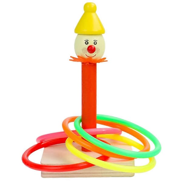 Ringkastningsspel i trä med clown-tema för barn, 1 set (Peng)
