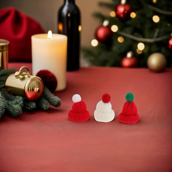 Miniature jule-strikhatte og halstørklædesæt til julepynt 1 sæt (Peng)