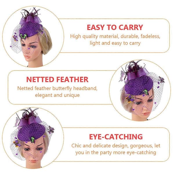 Mesh Mini-hatt hårspänne för kvinnor Lila 1 st Snyggt diadem (Peng)
