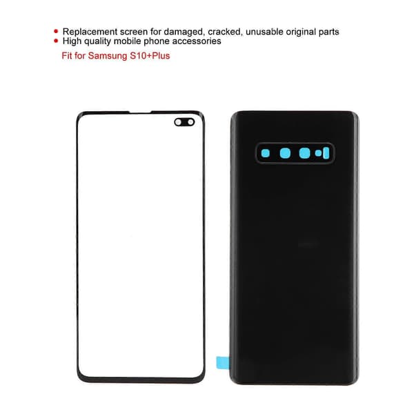 Mobiltelefon bagside glascover og ydre glaspanel udskiftning til S10+Plus (Sort) (Peng)