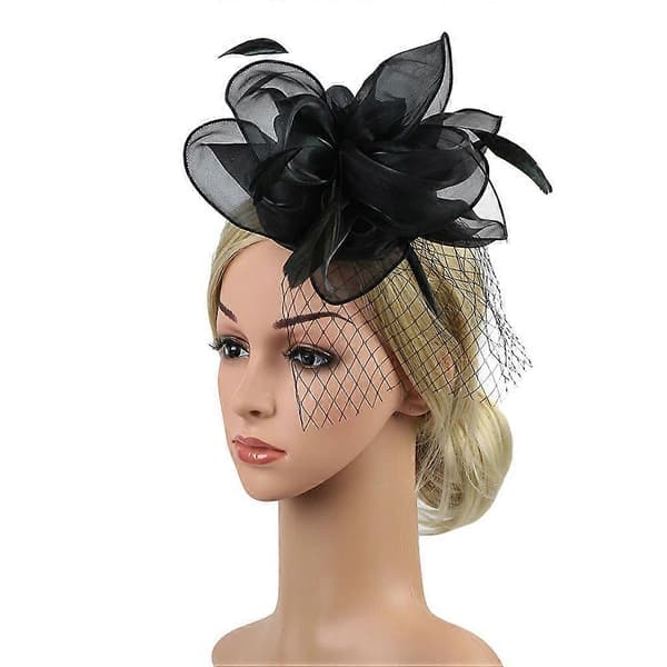 Fascinator håraccessoar för kvinnor med siden- och nätdekoration, mångsidig användning, 1 set (Peng)