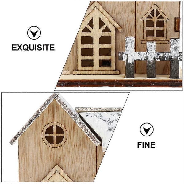 Lysande trähus bordsdekoration julstil vardagsrum dekorativ 9,4x8,2x7,2 cm 3-pack (Peng)
