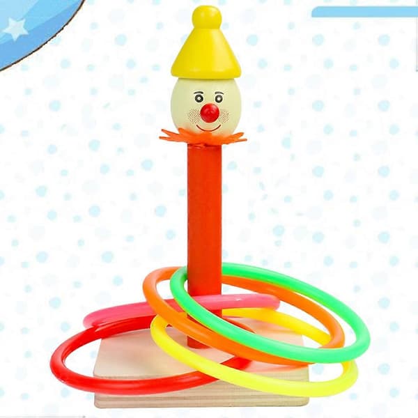 Ringkastningsspel i trä med clown-tema för barn, 1 set (Peng)