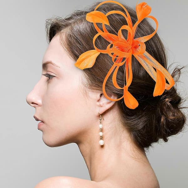 Orange bröllopsfascinator för hårklämma (Peng)