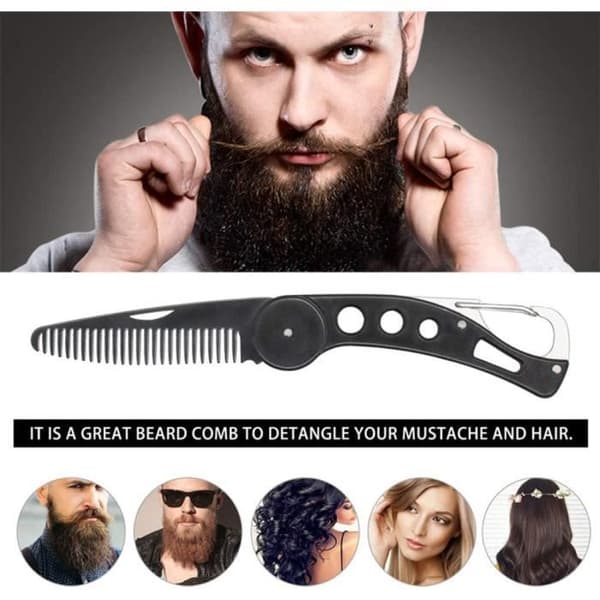 Fällbar skäggkam - Rostfritt stål - Ergonomisk design - Multifunktionell - Bärbar - Unisex (Peng)